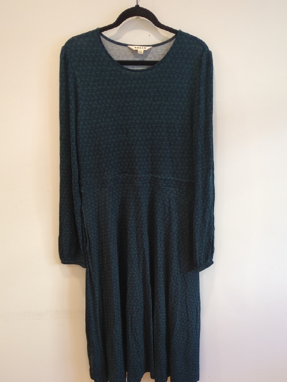 Boden Navy and Teal Long-Sleeve Midi Jersey Dress US Size 12 Classic Preppy Boho - Picture 3 of 8